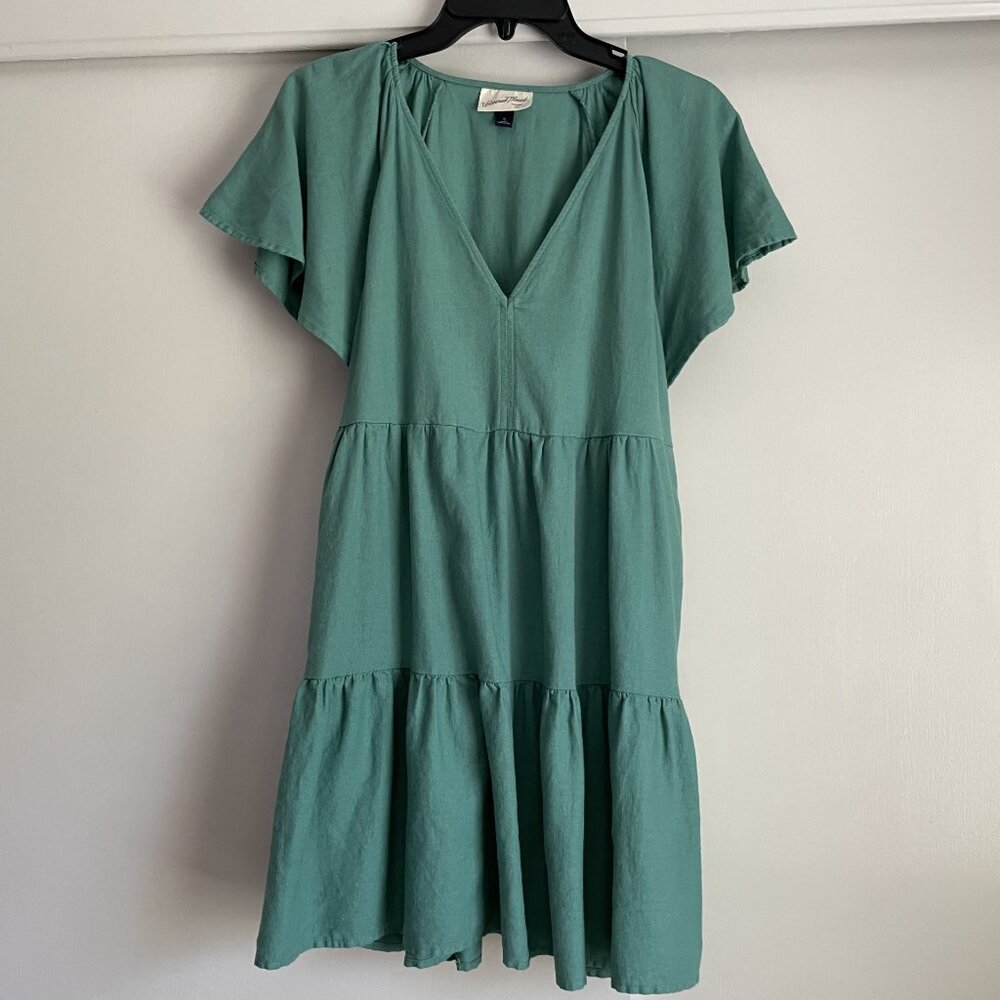 Women's Flutter Short Sleeve Mini Skater Dress S Green Linen Universal Thread - Picture 9 of 12